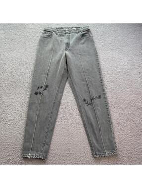Vintage 90s Levis 551 Made in USA Gray Wash Jeans Floral Embroidered Tapered Fit